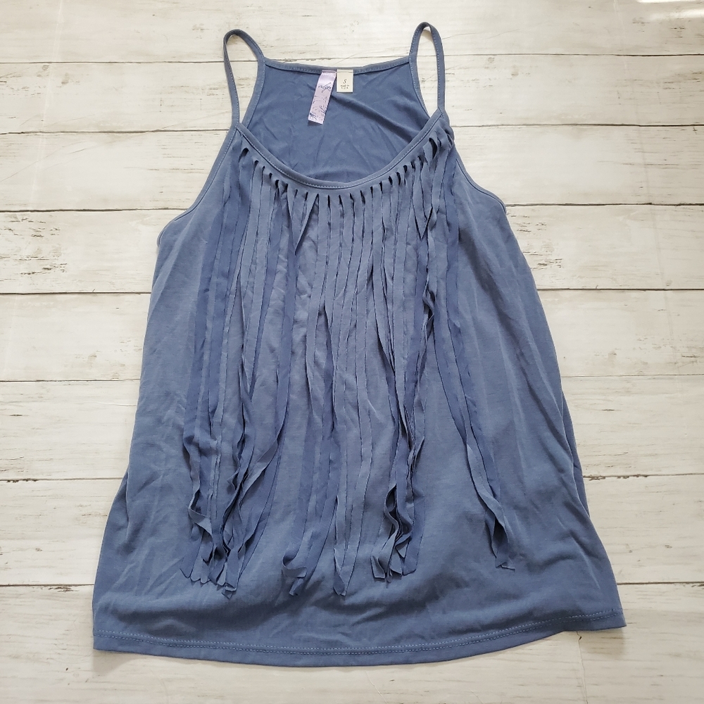 Alya fun fringe festival boho tank top‎ cornflower blue gray Size Small
